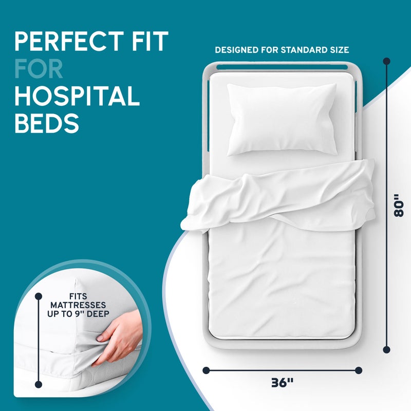 White Classic Fitted Hospital Bed Sheets Set of 3, Cotton Fitted Sheet with 200 Thread Count, Soft Standard Sheets for Hospital Bed Size: 36" x 80" x 9" - Image 2